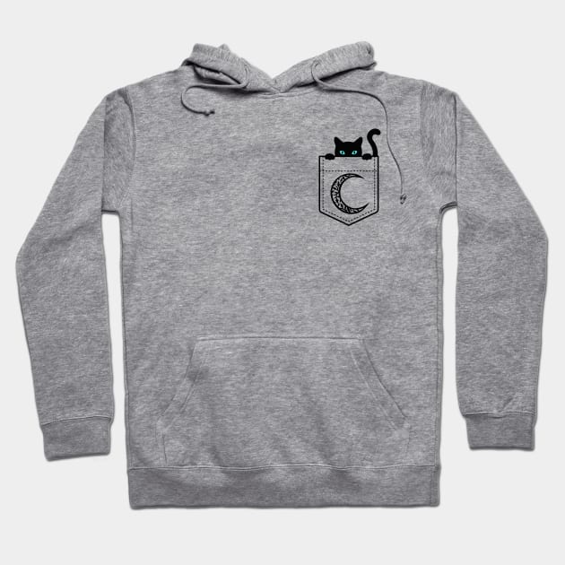 Black Cat Pocket Blue Eyes Hoodie by Jalyn's Graphics